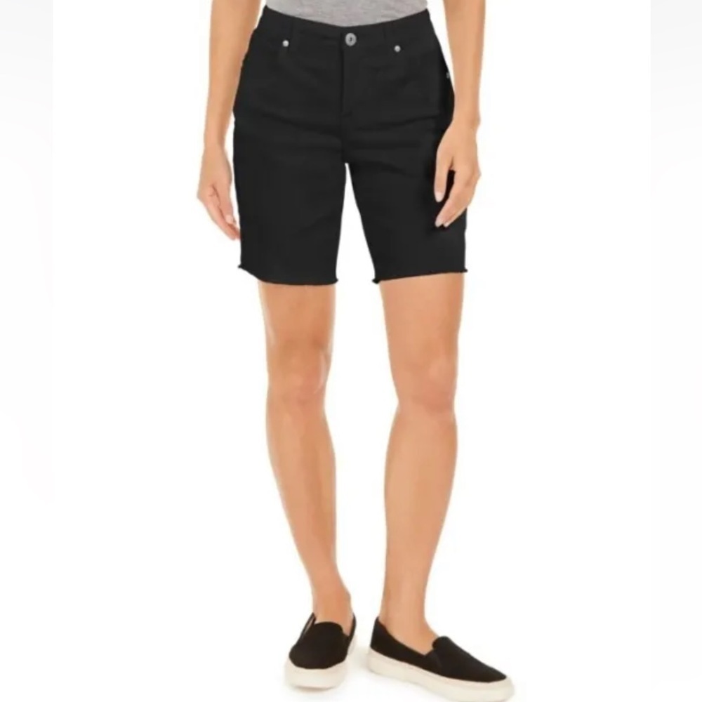 New Style & Co Women's Size 10 Mid Rise Denim Raw-Edge Bermuda Shorts, Black